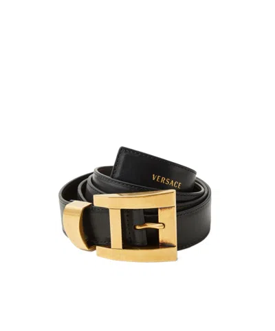 Versace Adjustable Calf Leather Belt Refined Design In Orange