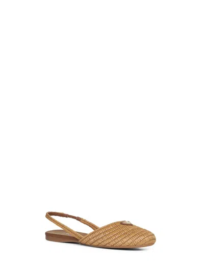 Prada Light Brown Woven Raffia Slingback Flat Shoes In Brown
