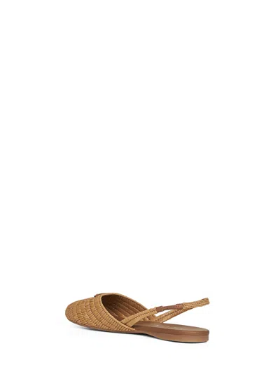 Prada Light Brown Woven Raffia Slingback Flat Shoes In Brown