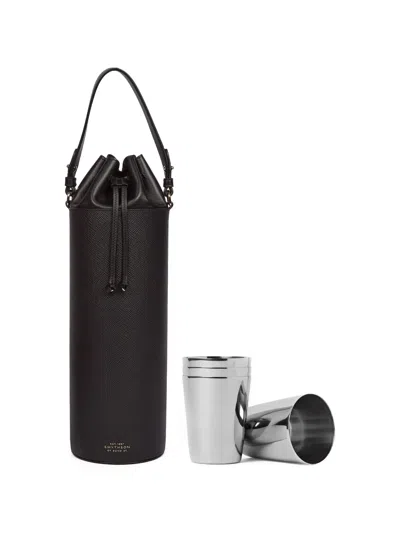 Smythson Panama Drawstring Wine Bag In Black