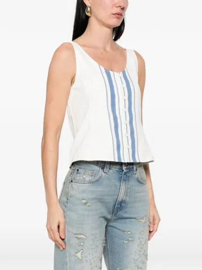 Low Classic Striped Button Top In White