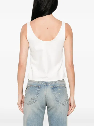 Low Classic Striped Button Top In White