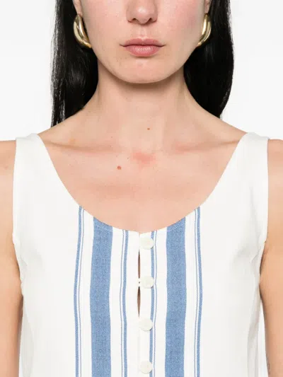Low Classic Striped Button Top In White