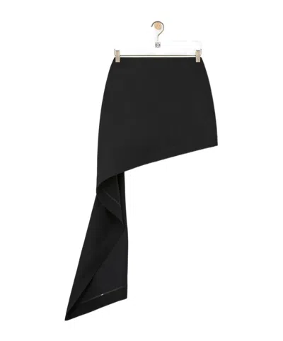 Loewe Womens Black Draped-side Asymmetric-hem Cotton-blend Mini Skirt In Black