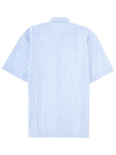 Dries Van Noten Short Sleeve Shirt Straight Cut Striped Collar In Blue