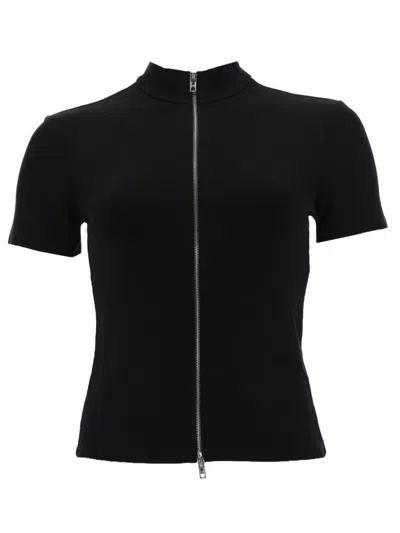 Alexander Wang Rashguard Mock Neck Short Sleeve Top In Black