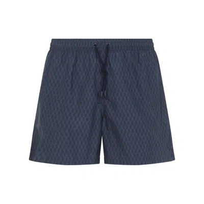 Canali Patterned Drawstring Swim Shorts In Blue