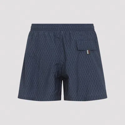 Canali Patterned Drawstring Swim Shorts In Blue