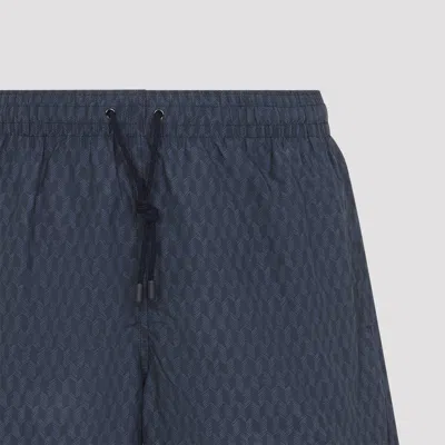 Canali Patterned Drawstring Swim Shorts In Blue