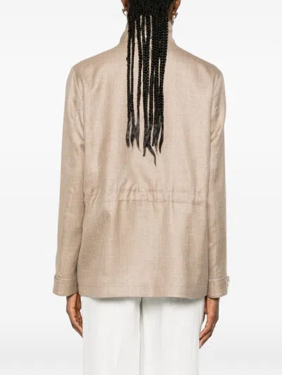 Herno High Collar Jacket Buttoned Cuffs Pockets In Neutral