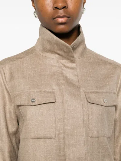 Herno High Collar Jacket Buttoned Cuffs Pockets In Neutral