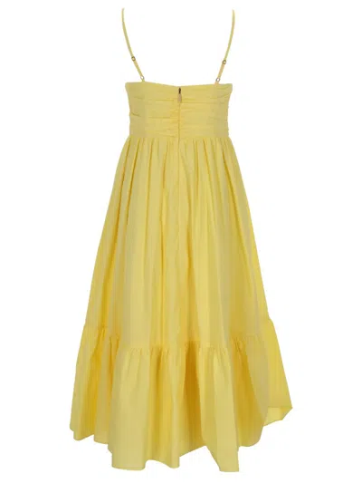 Michael Kors Ruched Bodice Dress Tiered Skirt Straps In Yellow