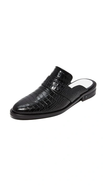 Shop Freda Salvador Keen Croco Mules In Black Croco