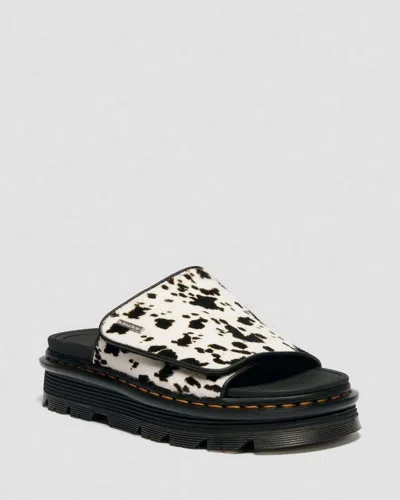 Dr. Martens Zebzag Dalmatian Hair On Leather Platform Slides In Multi