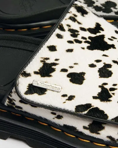 Dr. Martens Zebzag Dalmatian Hair On Leather Platform Slides In Multi