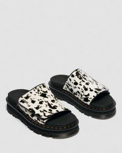 Dr. Martens Zebzag Dalmatian Hair On Leather Platform Slides In Multi