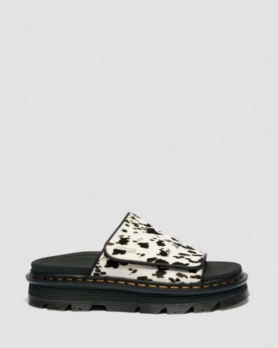 Dr. Martens Zebzag Dalmatian Hair On Leather Platform Slides In Multi