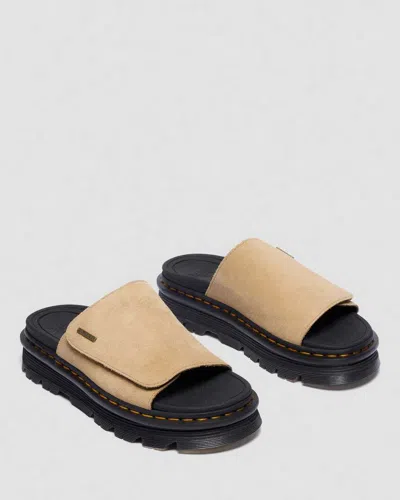 Dr. Martens Zebzag Suede Platform Slides In Nude