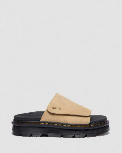 Dr. Martens Zebzag Suede Platform Slides In Nude