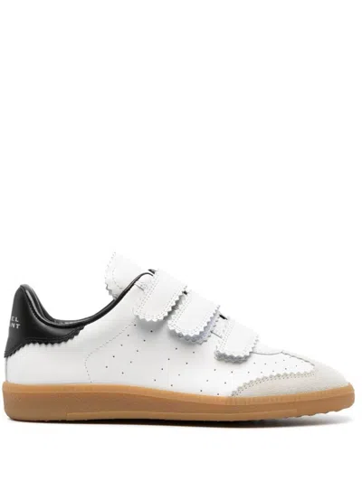 Isabel Marant Beth Logo Velcro Straps In White Leather And Suede