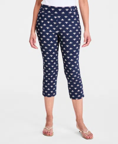Jm Collection Womens Printed Pull On Capri Pants Macys Exclusive In Blue