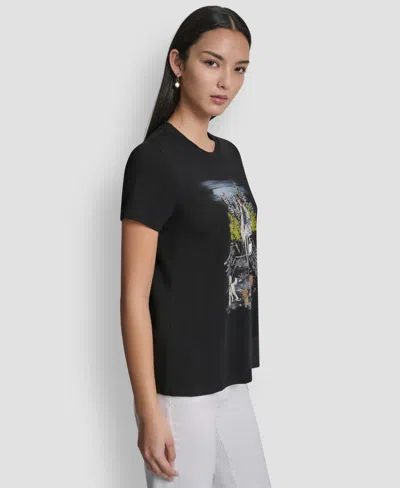 Dkny Crystal Embellished Central Park Conversational Graphic T-shirt In Black