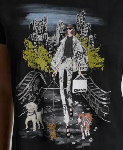 Dkny Crystal Embellished Central Park Conversational Graphic T-shirt In Black