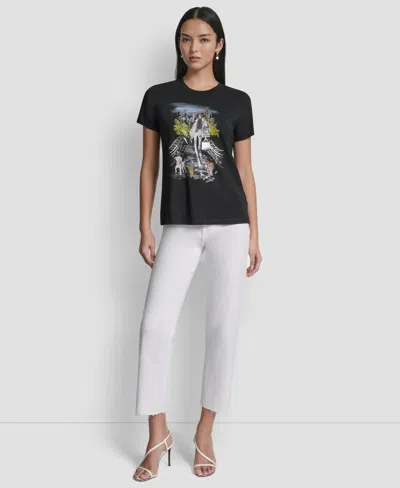 Dkny Crystal Embellished Central Park Conversational Graphic T-shirt In Black