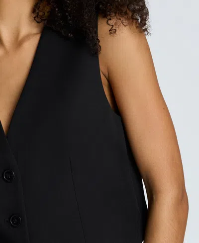 Kenneth Cole Luxe Twill Three Button Vest In Black