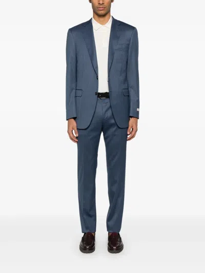 Canali Herringbone Suit In Blue
