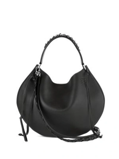 Loewe Fortune Leather Hobo Bag, Black