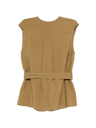 Alysi Sleeveless Belted Top In Brown
