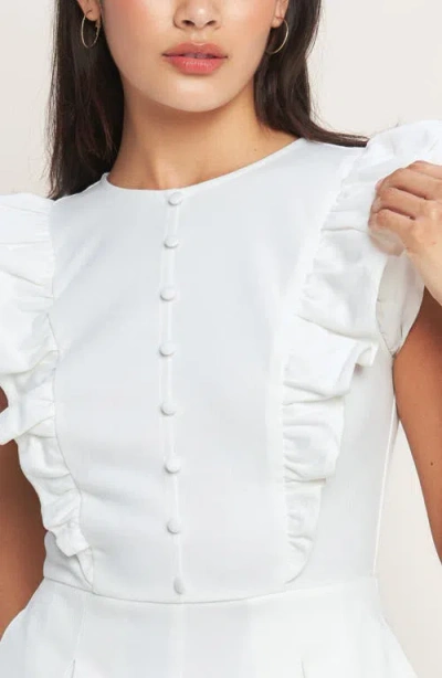 Flying Tomato Flutter Sleeve Denim Romper In White
