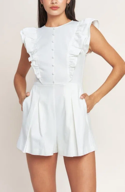 Flying Tomato Flutter Sleeve Denim Romper In White