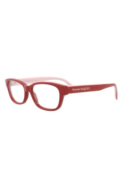 Alexander Mcqueen Mcqueen 56mm Rectangular Optical Glasses In Red
