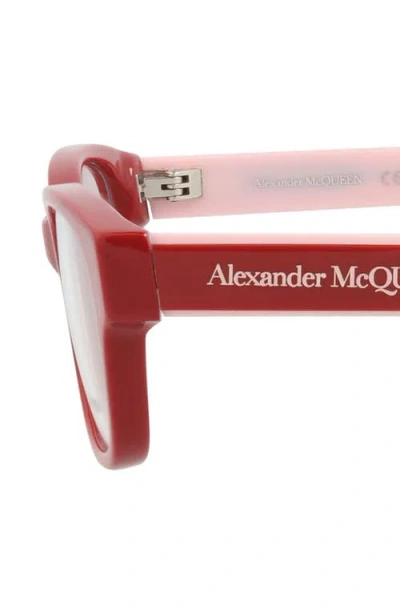 Alexander Mcqueen Mcqueen 56mm Rectangular Optical Glasses In Red