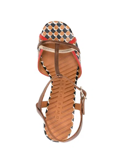 Chie Mihara Bejo T-strap Patterned Leather Sandals In Brown