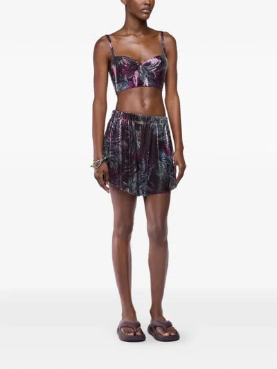 Rabanne Cropped Printed Chainmail Top In Multi