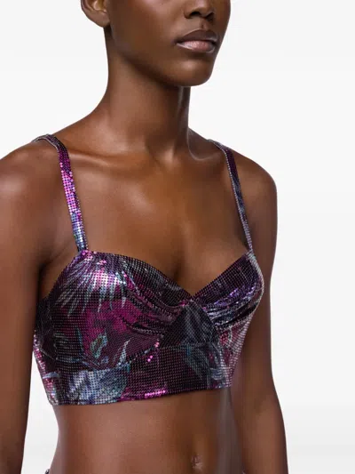 Rabanne Cropped Printed Chainmail Top In Multi