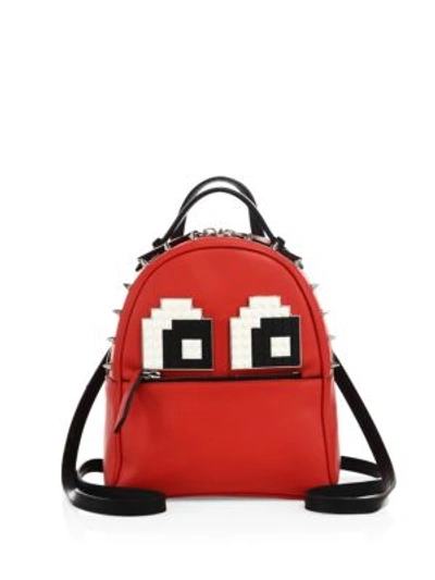 Shop Les Petits Joueurs Mick Eyes Micro Spiked Leather Backpack In Red