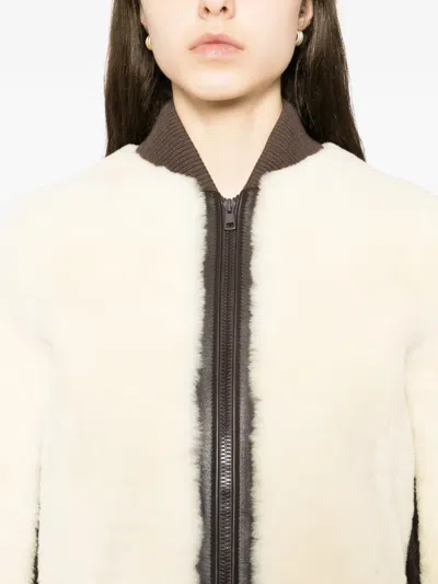 Pre-owned Chloé Leather Bomber Jacket In Neutral