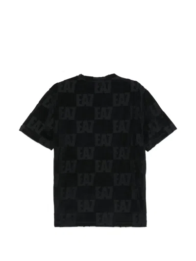 Ea7 Patterned Round-neck T-shirt In Black