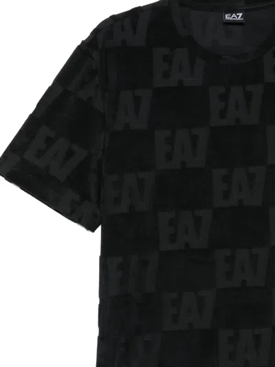Ea7 Patterned Round-neck T-shirt In Black