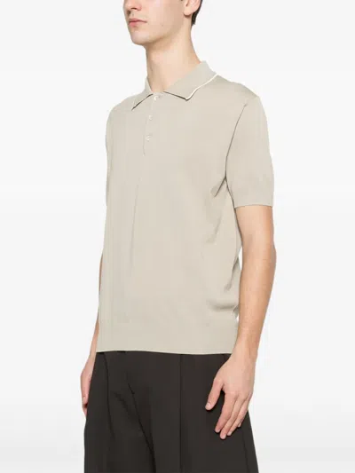 Canali Off-white Cotton And Silk Regular Fit Polo Shirt With Microstucture In Neutral