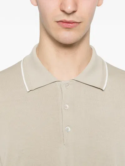 Canali Off-white Cotton And Silk Regular Fit Polo Shirt With Microstucture In Neutral