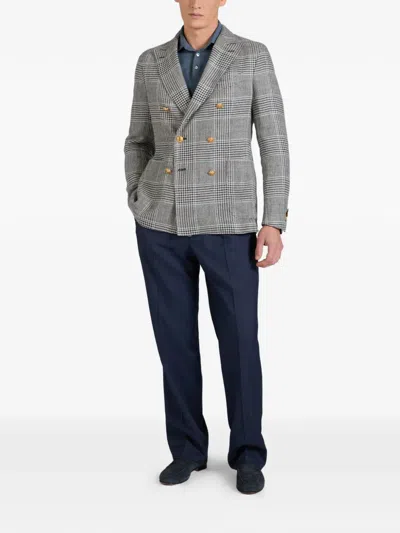 Slowear Double-breasted Houndstooth Blazer In Gray