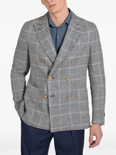Slowear Double-breasted Houndstooth Blazer In Gray