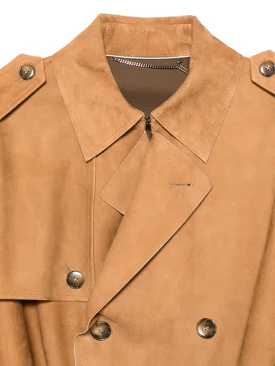 Canali Belted Double-breasted Jacket In Brown