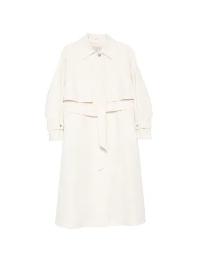 Herno Long Raincoat Belted Waist Buttoned Cuffs Collar In White