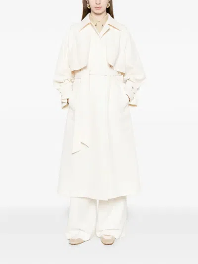 Herno Long Raincoat Belted Waist Buttoned Cuffs Collar In White
